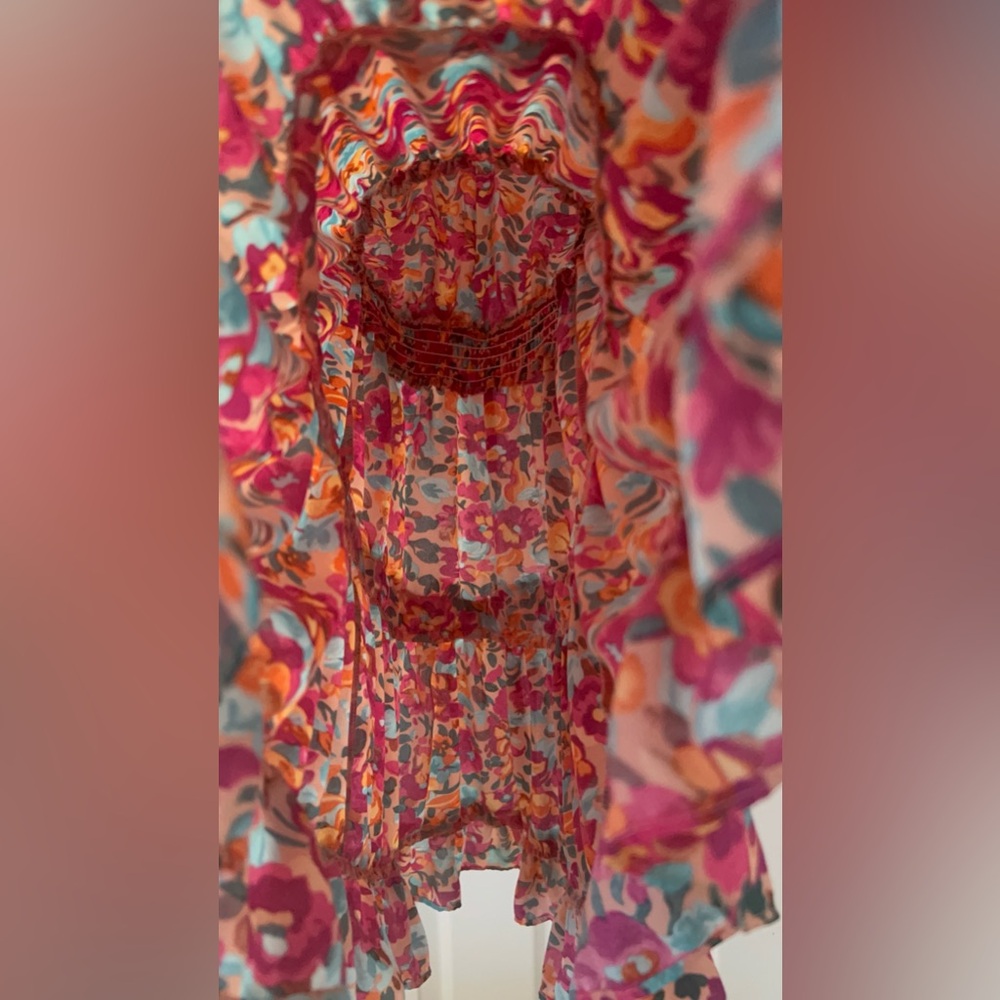 Floral Ruffle Smock-Waist Mini Dress in Multi-Color - Picture 7 of 12